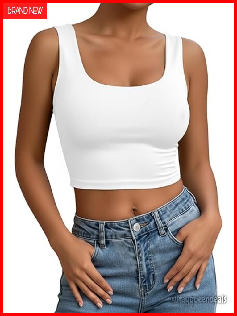 Women's Cotton U Neck Crop Top Sleeveless Tank, Ribbed Slim Fit Breathable